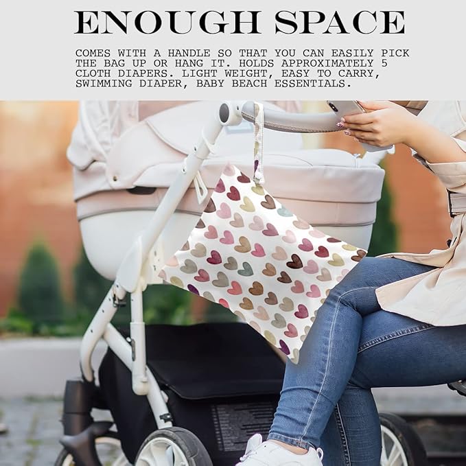 Wet Bag, Wet Dry Bag, Wet Bag for Swimsuit, Travel, Beach, Pool, Diapers, Dirty Yoga Gym Clothes, Toiletries, Makeup Bag, Daycare Soiled Items, Waterproof Reusable Boho Heart