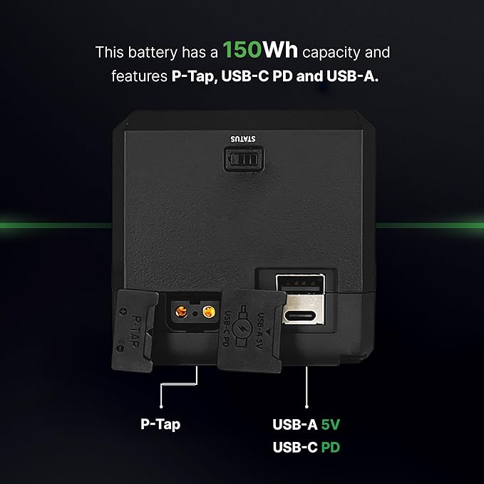 CoreSWX LLC CORE NANOV150X, 150wh Micro Sized V-Mount Smart Battery Pack, 14.8v 10.2Ah. 12A Draw with EmLED® Fuel Gauge, USBCPD and Ptap