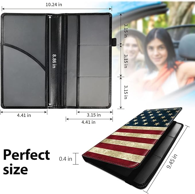 Car Registration and Insurance Holder, Cool Car Accessories for ID, Driver's License Cards & Essential Document, business cards, Men&Women,Old American Flag
