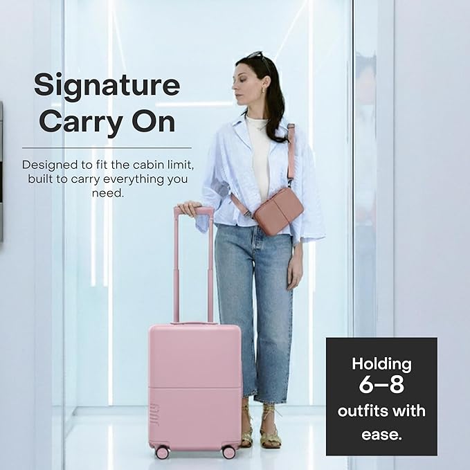 Carry On Essential - 20" Airline Approved Carry On Luggage with Wheels, Travel Suitcase for Men & Women - Premium Rolling Suitcase, TSA Lock, Polycarbonate Shell, Spinner Wheels - Blush Pink