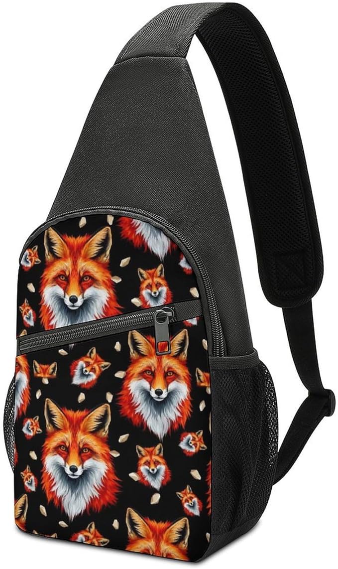 SWEET TANG Fashion Sling Backpack for Men Women, Lightweight Sling Shoulder Bag, Outdoor Chest Crossbody Bike Gym Runner Daypack with Adjustable Strap, Fox Face Art