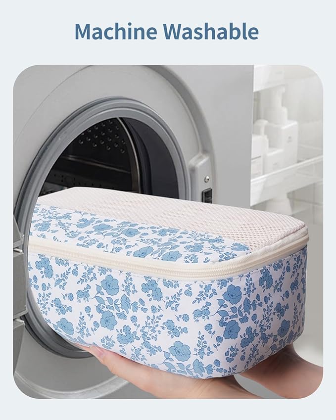 Narwey 7 Set Floral Packing Cubes for Travel Carry on Suitcase Luggage Organizer Bags for Kids Women Men, Durable Packing Organizers Bag, Travel Essentials Accessories (Little Blue Flower)