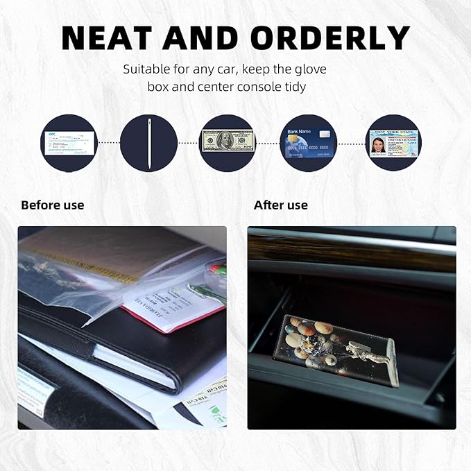 Car Registration and Insurance Holder PU Leather Vehicle Insurance and Registration Holders Wallet Case with Elastic Band Closure for ID Card, Driving Licence, Astronaut with Planets