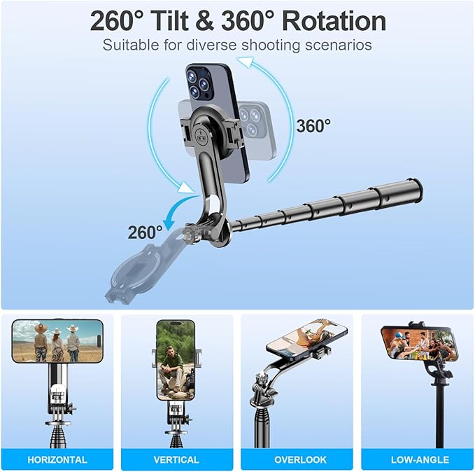 51'' Magnetic Tripod Selfie Stick Stand for Phone with Light,Bluetooth Remote, Mini Holder,MagSafe-Compatible Tripod for Cell Phone Camera Pocket,Portable Extendable Mount for Video Recording