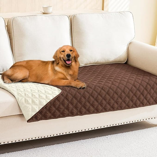 Smiry Waterproof Dog Bed Cover Pet Blanket, Soft Washable Dog Blanket for Furniture Bed Couch Sofa Reversible, Checkered (40"x90", Brown/Beige)