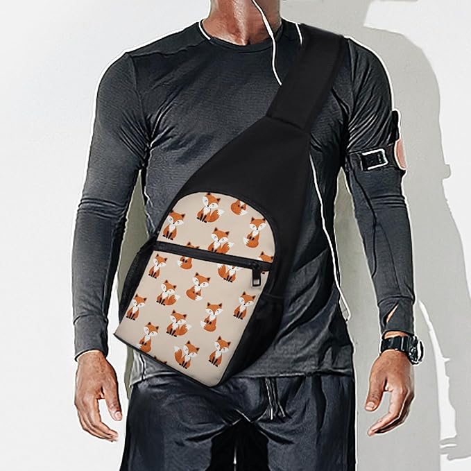 SWEET TANG Casual Sling Backpack for Women Chest Shoulder Crossbody Backpack, Gym Funny Sack, Satchel Travel Bag Outdoor Hiking Daypack Fox Art