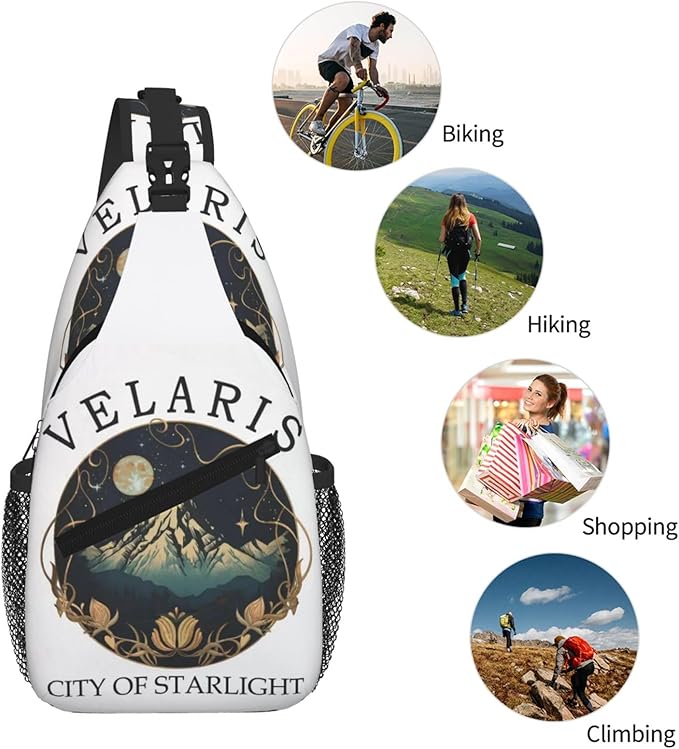Velaris The City Of Starlight - The Night Court Fantasy Aesthetic Crossbody Bag Trendy Sling Bag Bakpack Casual Chest Bags Daypack For Hiking Walking Travel Running(1)