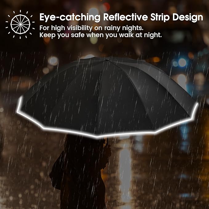 G4Free 54 Inch Large Double Layer Inverted Umbrella, 12 Ribs Compact Windproof Automatic Folding Reverse Umbrella with Reflective Strip for rain
