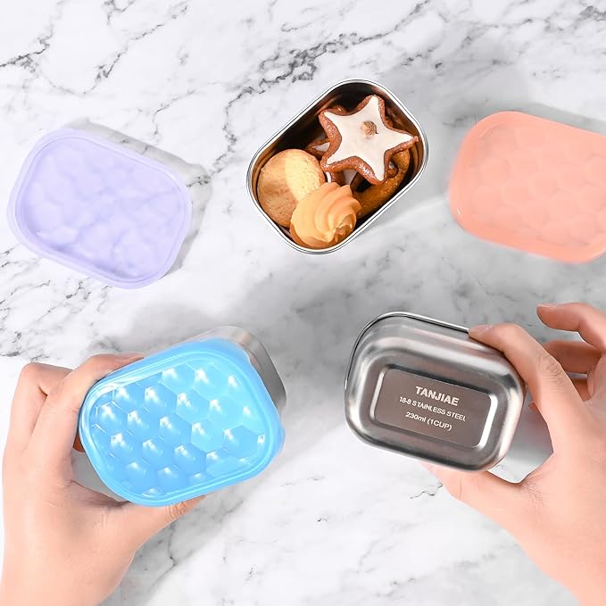 Snack Pro - Small (1 CUP) Stainless Steel Snack Containers for Kids | Easy Open Leak Proof Food Containers with Silicone Lids - Perfect Metal Toddler Lunch Box for Daycare and School (8oz*3)