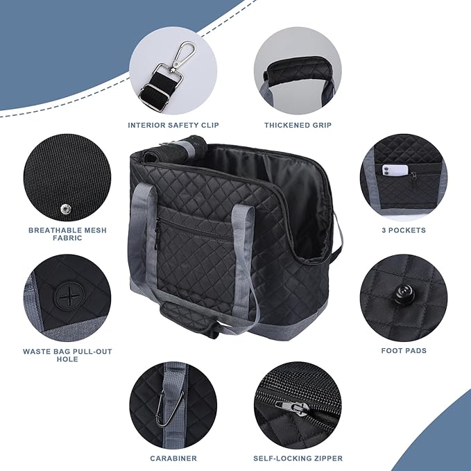 Dog Purse Carrier for Small Dogs, Soft Sided Pet Carrier with Pockets, Foldable Dog Carrier Purse for Puppy, Rabbit, Cat, Washable Breathable Pet Carrier, Dog Carrier Bag for Outdoor Shopping Travel