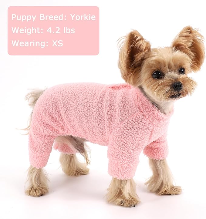 Dog Sweaters for Small Dogs Winter Dog Pajamas Sized Dogs Boy Girl Fleece Pet Clothes Puppy Outfit 4 Legs Jumpsuits for Chihuahua Yorkie Cat Apparel (Pink, XX-Small)