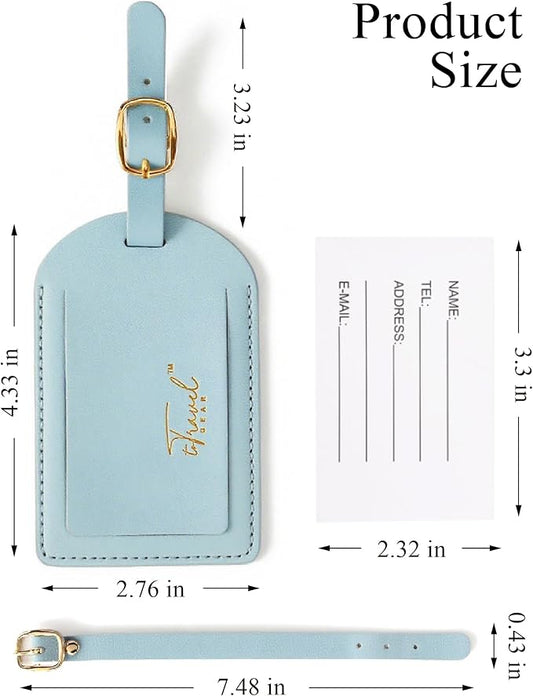 Luggage Tags for Suitcases,2 Pack PU Leather Privacy Protection Bag Tags Travel Accessories Essentials,Light Blue