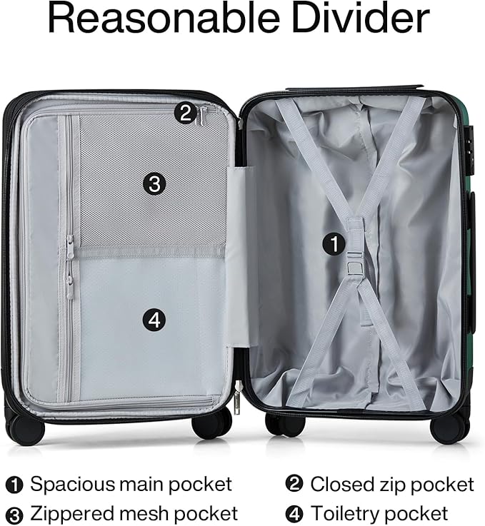 Hanke 29 Inch Expandable Checked Luggage Lightweight PC Hard Shell Luggage Suitcases with Wheels Travel Luggage Rolling Large Suitcase Travel Luggage Bag for Study Abroad.(Blackish Green)