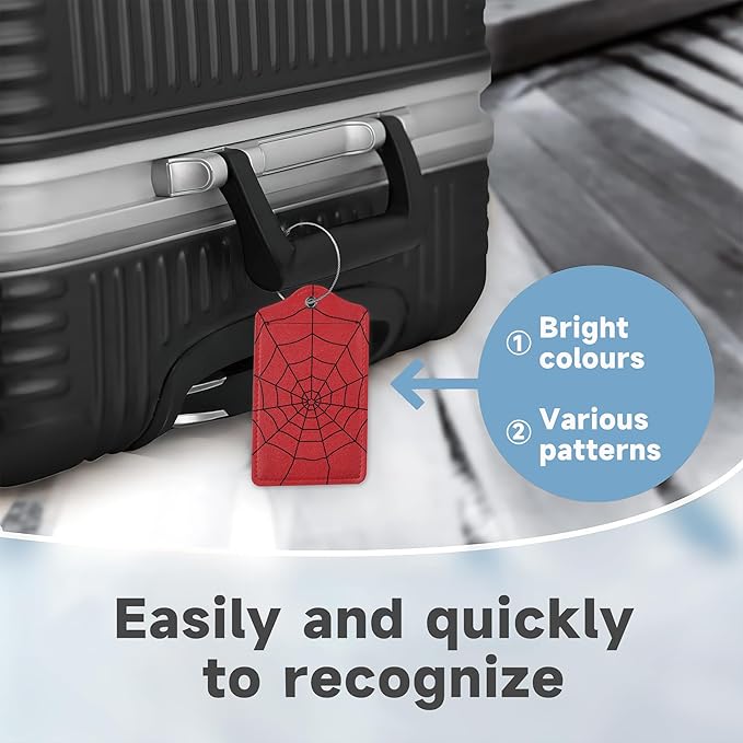 Halloween Red Spider Web Luggage Tags, 2 Pack Travel Cruise Tags for Suitcases,Cute Identifiers with Privacy Flap, Baggage Tags for Women Men Kids Backpack Handbag