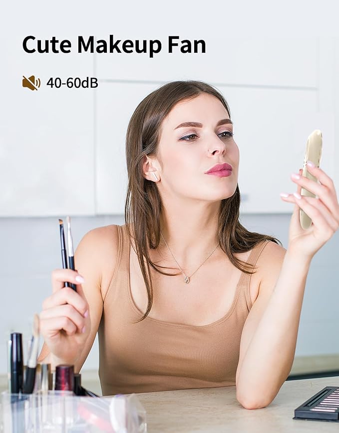 Aluan Handheld Mini Fan Powerful Small Personal Portable Speed Adjustable USB Rechargeable Eyelash Fan for Kids Girls Boys Woman Man Home Office Outdoor Travel, Beige