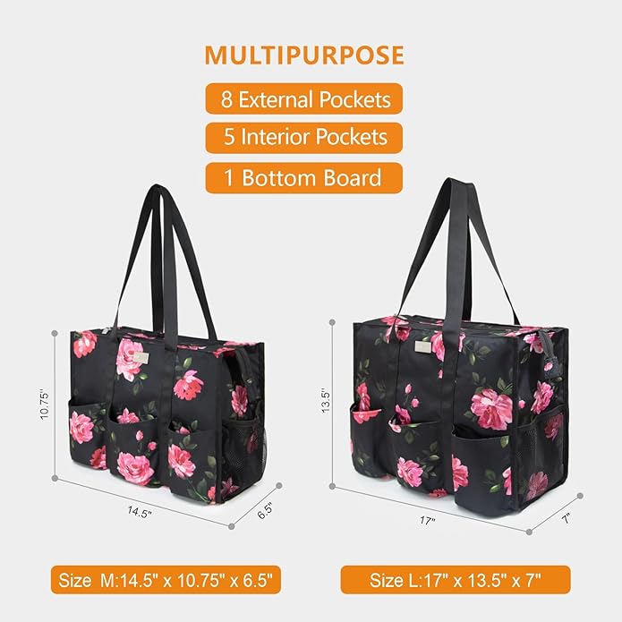 TOPDesign Utility Water Resistant Tote Bag with 13 Pockets, Top Zipper Closure & Thick Bottom Support, for Working Women