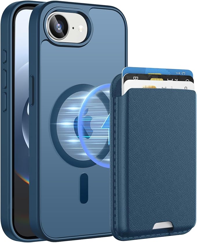 Ntwinro Magnetic for iPhone 16e Case (Compatible with MagSafe) with Detachable Wallet & Card Holder for 3 Cards [RFID Blocking] Military Grade Protective Slim Phone Cover, Deep Blue