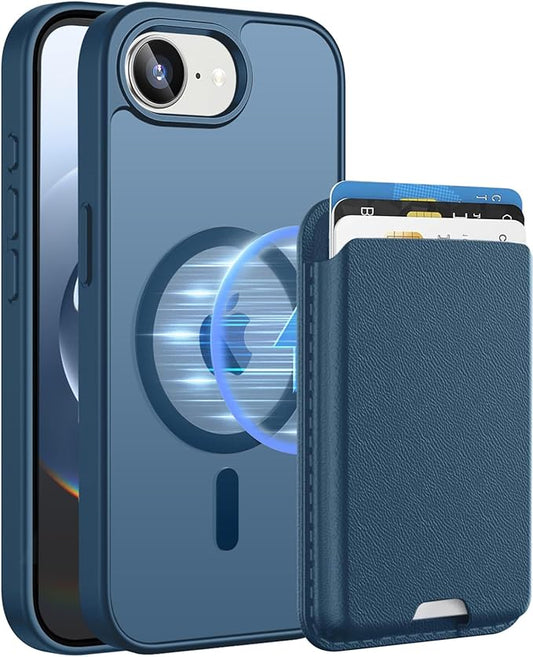 Ntwinro Magnetic for iPhone 16e Case (Compatible with MagSafe) with Detachable Wallet & Card Holder for 3 Cards [RFID Blocking] Military Grade Protective Slim Phone Cover, Deep Blue