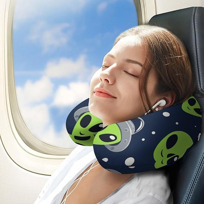 Office Nap Pillow U-Shaped Memory Foam Neck Support, Alien and UFO Head U-Shape, Portable Travel Car Home Rest