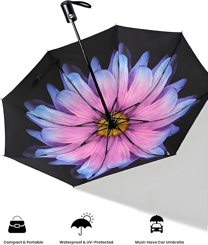 SIEPASA Compact Travel Umbrella - Windproof Auto Open/Close, Small Folding Umbrella for Rain - Lightweight & Durable with Fiberglass Frame, Waterproof Canopy - Fits Backpack, Purse, Suitcase. (Glaze)