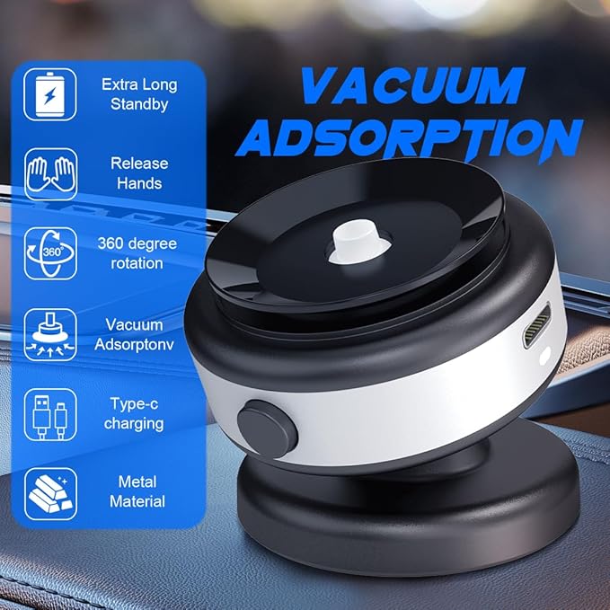 Fostex Vacuum Magnetic Phone Holder Magnet,360 Adjustable Rotatable Magnetic Mount,Electric Vacuum Magnetic Phone Holder,Hands-Freephone Holders for Your Car iPhone 16/15/14/13/12