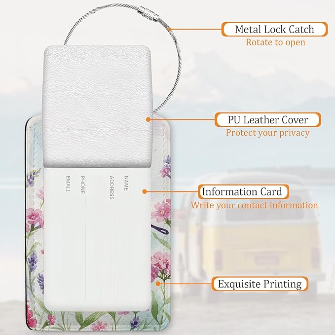 Butterfly Flower 3 Pack Luggage Tag for Suitcase, Leather Bag Tags with Privacy Cover ID Label and Durable Steel Loop for Cruise Airport Travel
