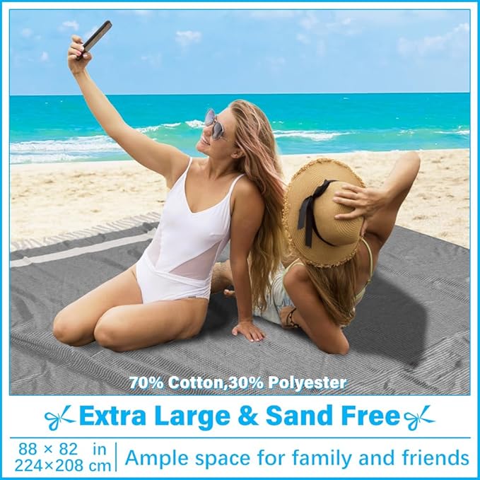 Oversized Turkish Beach Towel Blanket XXL Cotton Sandproof Towels Boho Woven Extra Large Big Sand Free Giant Throw Blankets Huge Quilt XL Picnic Camping Necessities Cloud For Adult Gifts Black