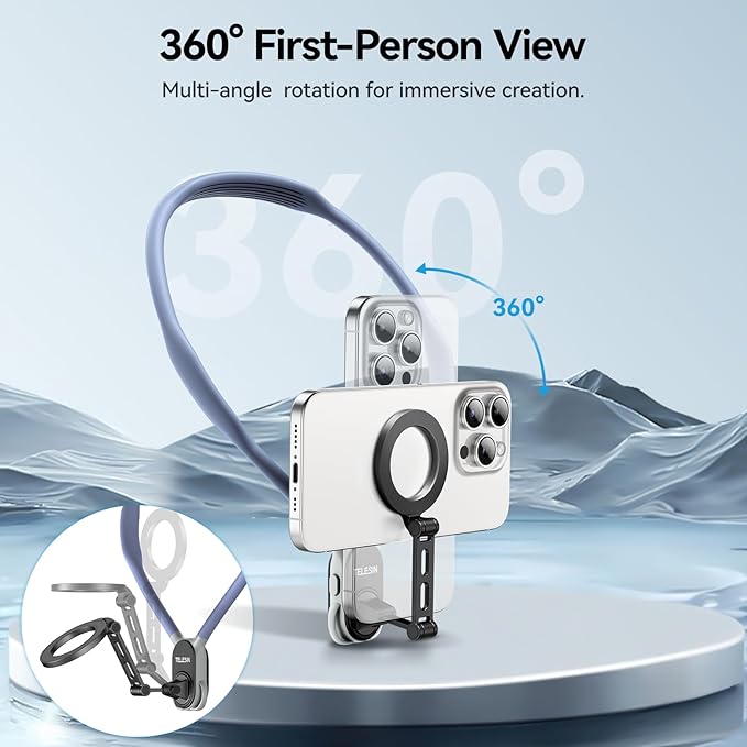 BRDRC Neck Phone Holder Mount, POV/Vlog Magnetic Selfie Tripod for Magsafe iPhone 15 14 13 12 Pro Max Mini Plus Seires, Hand Free Chest Strap Video Recording for Android Galaxy Aceessories(Navy Blue)