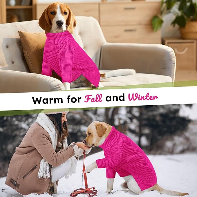 Queenmore Dog Sweaters for Small Dogs Male, Turtleneck Fall Pet Sweaters, Waffle KnitSweater for Doggie, Cat Sweater Puppy Coat, Fuchsia XS