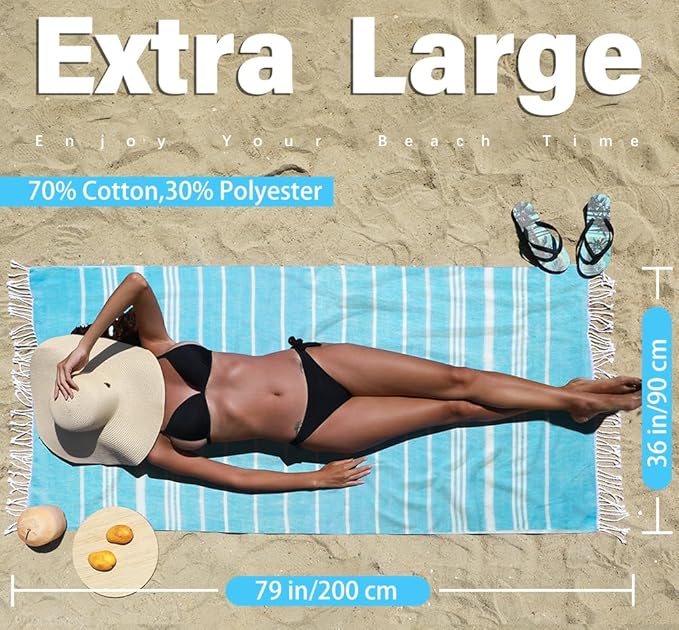 Thin Turkish Beach Towel Lightweight Quick Dry Absorbent Cotton Bathroom Bath Pool Swim Towels Extra Large Oversized Sand Free Beach Accessories Essentials Cloud Gifts for Adult