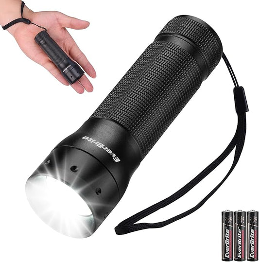 EverBrite Mini Flashlight, Zoomable LED Flash Light, 3 Modes, 3AAA Batteries Included, Handheld Small Flashlight for Camping, Emergency, Home – Black