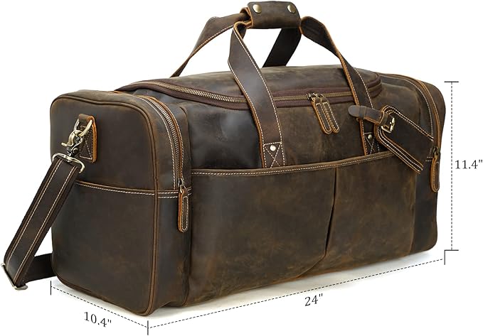 Polare 24 Inch Leather Duffel Bag for Men Full Grain Leather Travel Overnight Gym Sports Weekender Bag Large