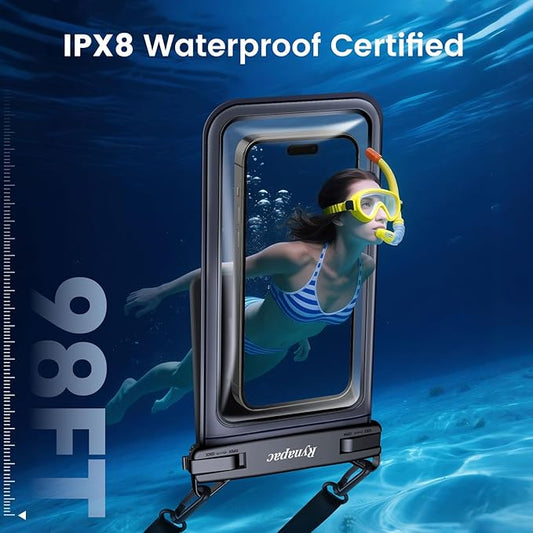 Waterproof Phone Pouch, [Up to 8.5''] Double Space Waterproof Phone Case with Lanyard for iPhone 17 16 15 Pro Max Galaxy S25 Ultra Pixel 10 Pro, Cellphone Dry Bag for Beach Vacation, 2 Pack