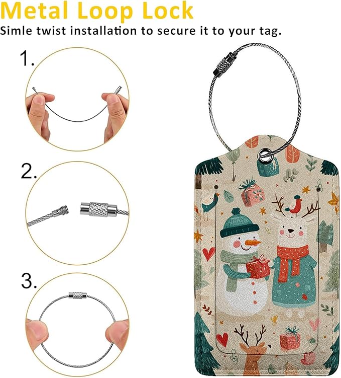 Christmas Deer Snowman Luggage Tag 3 Pack Travel Cruise Luggage Tags for Suitcases, Identifiers Bag Tags with Privacy Flap, Baggage Name Tag for Women Men Luggage Backpack Handbag School Bag