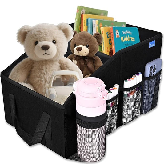 Car Seat Organizer for Back Seat Front Seat Between Seats,Car Storage Organizer for Kids with Multi- Pockets，Collapsible,cup Holders, Removable Dividers(Black)