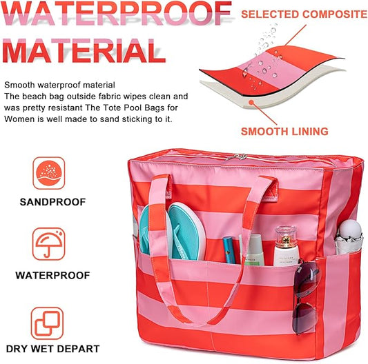 Bluboon Waterproof Beach Tote Pool Bags for Women Ladies Extra Large Carry On Bag With Wet Compartment for Weekender Travel