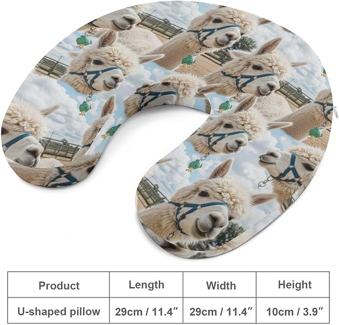 Breathable Travel Pillow Funny Alpaca Memory Foam Chin Support, Removable Washable Cover for Airplane Car Office Sleeping