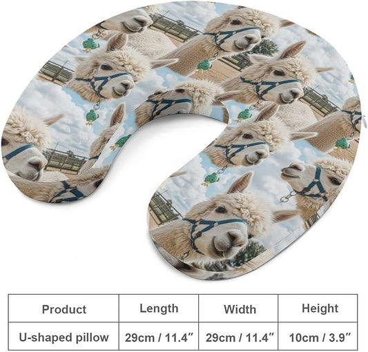 Breathable Travel Pillow Funny Alpaca Memory Foam Chin Support, Removable Washable Cover for Airplane Car Office Sleeping