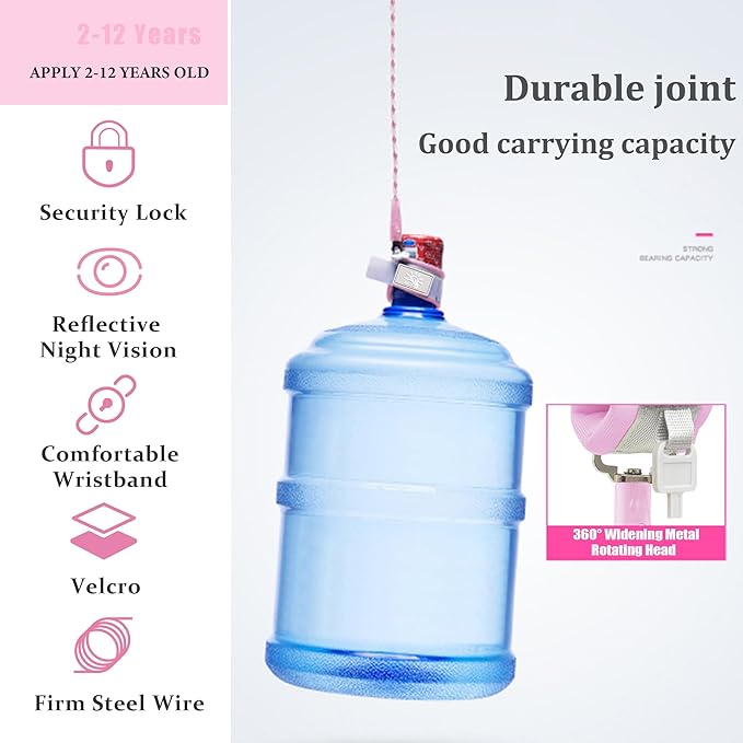 Toddler Harness Walking Leash- Child Anti Lost Wrist Link - Child Safety Harness - Upgrade with Reflective(6.5ft) - for Boys and Girls,Not Easy to Open Without Key (Light Pink)