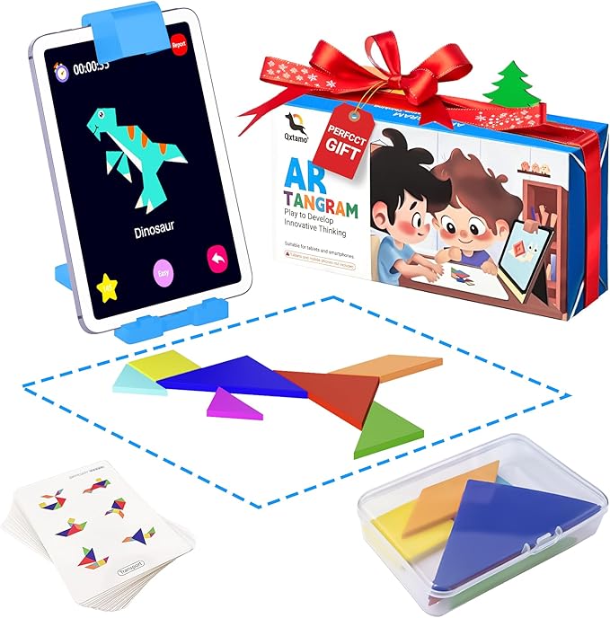 Qxtamo® Innovative AR Tangrams Puzzles Games, 1000+ Animated Sensory Toys, Family Travel Learning Education STEM Toys Birthday Gift Party Favors for Kids Children Boys Girls Teens, Ages 3+ Year Old