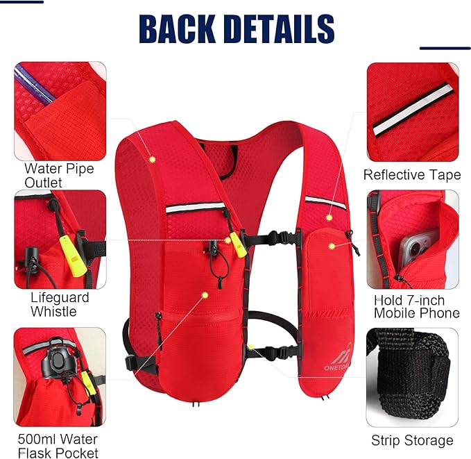 Running Vest for Women & Men, 6L Hydration Backpack with 2L Water Bladder, Lightweight Water Backpack for Trail Running, Marathon, Hiking, Cycling, Jogging, Adjustable Fit