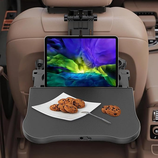 Car Seat Tray Table - Foldable Car Kids Passenger Roadtrip Eating Food Backseat Travel Trays Dinning Working Laptop Desk with Non-Slip Pad/Phone/Tablet Holder