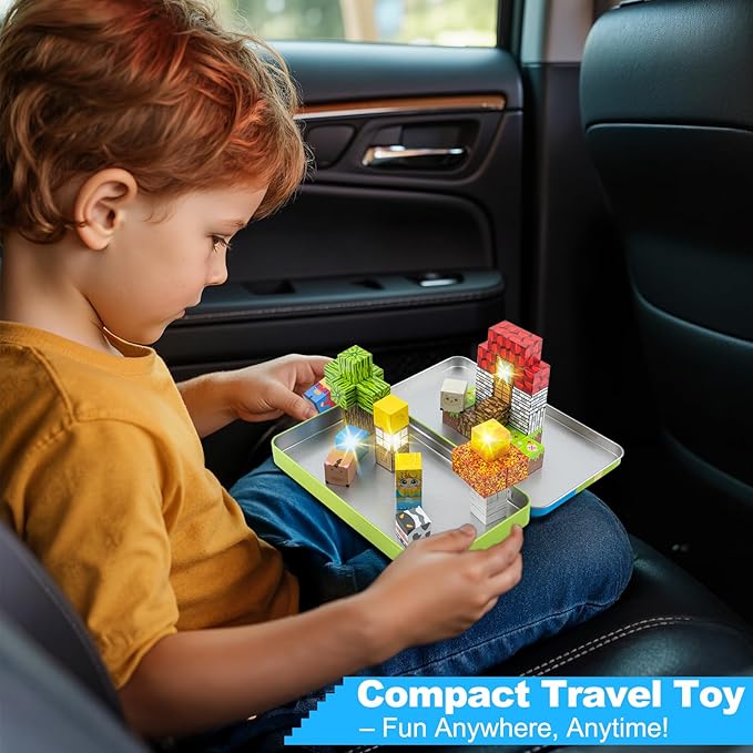 Aywewii Magnetic Blocks 45 PCS Travel Toys for Kids Ages 3-5, Toddler Magnetic Building Cubes STEM Learning Set with Iron Case - Portable Building Toys Gift for Boys and Girls (Farm Edition 1)