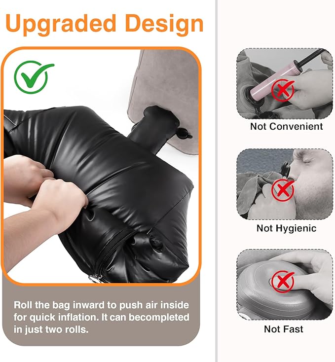 Maliton Inflatable Foot Rest Pillow for Travel,Kids Airplane Bed,Adjustable 3 Layers Height Leg Pillow of Air Travel Essentials,Car, Office, Home - Fast Inflation (Grey)