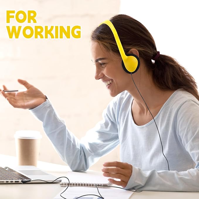Konohan 30 Pack Headphones Bulk Headphone for School Classroom Student Wired Headphones Adjustable with 3.5 mm Jack for Adults (Yellow)