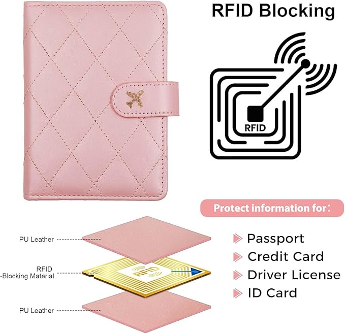 Melsbrinna Premium Leather Passport Holder Covers Case, Waterproof Rfid Blocking Travel Wallet Passport Holder with Pen Holder, Cute Passport Book for Women/Men