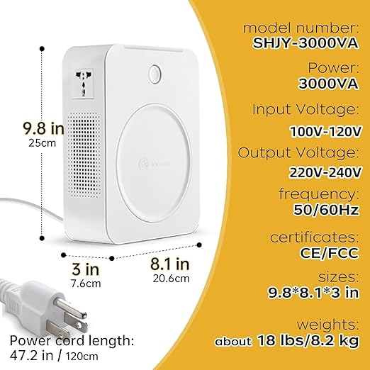 SUNSHUN Step Up Transformer 110v to 220v Converter 3000W Voltage Converter with 2 Outlets Sockets for European and Asian Appliances in USA
