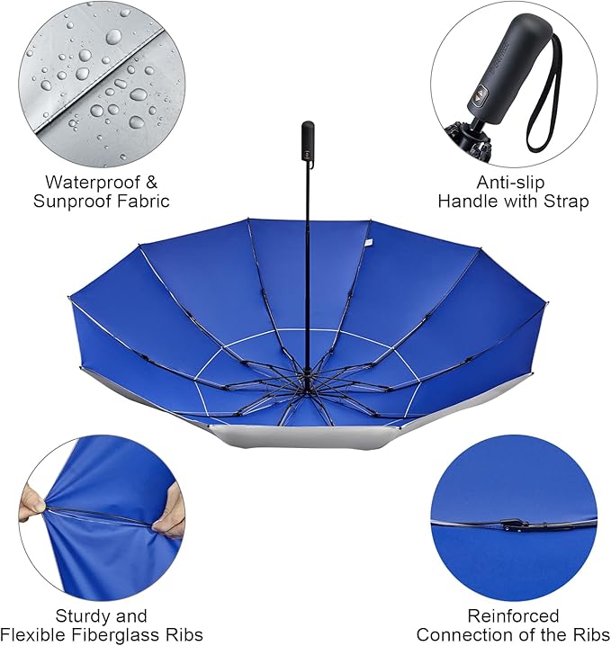 G4Free 42/46/54/62 Inch Large Golf Umbrella Compact Reverse Travel Umbrella 10 Ribs Windproof for Rain Double Canopy Automatic Open Close