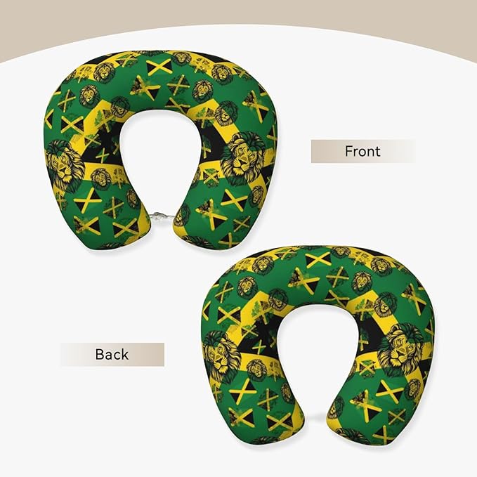 Neck Pillows for Travel Lion of Jamaica Flag, Women and Men Airplane Car Pillow, Neck Support U Shaped Pillow for Rest Pain Relief Sleeping