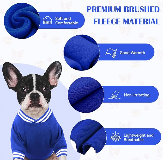 Dog Sweaters for Medium Dogs, Brushed Fleece Dog Sweater Baseball Jacket Soft Warm Pet Sweater Clothes Medium Sized Boy Girl Pet(Blue-M)